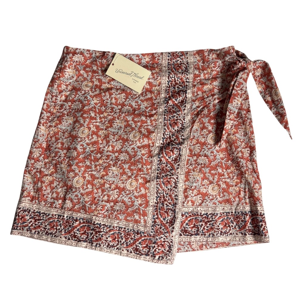 Universal Thread Floral Cotton Wrap Mini Skirt Womens Size XS NEW Boho Western